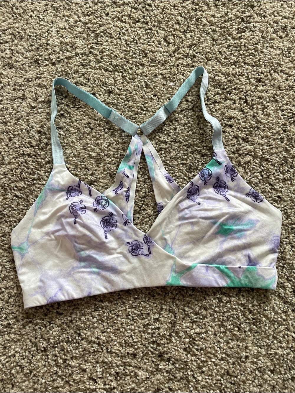 aerie Sunny Bustier Pastel Floral Bralette in Purple & Teal